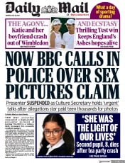 Daily Mail (UK) Newspaper Front Page for 10 July 2023