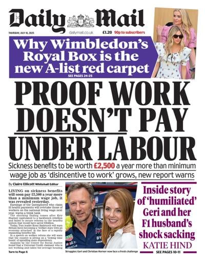 Daily Mail Newspaper Front Page (UK) for 10 July 2025
