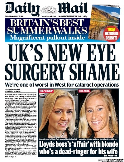 Daily Mail Newspaper Front Page (UK) for 10 August 2016