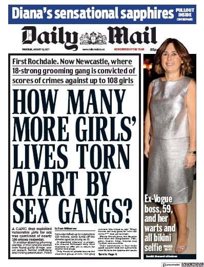 Daily Mail Newspaper Front Page (UK) for 10 August 2017