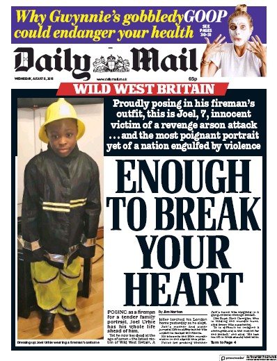 Daily Mail Newspaper Front Page (UK) for 10 August 2018