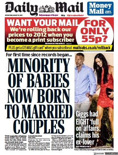 Daily Mail Newspaper Front Page (UK) for 10 August 2022