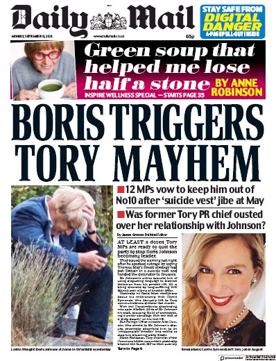 Daily Mail Newspaper Front Page (UK) for 10 September 2018