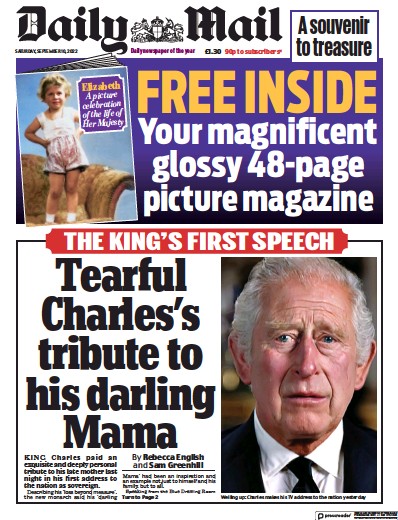 Daily Mail Newspaper Front Page (UK) for 10 September 2022
