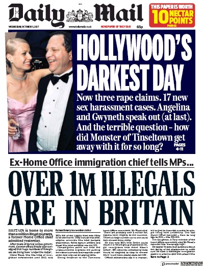 Daily Mail Newspaper Front Page (UK) for 11 October 2017