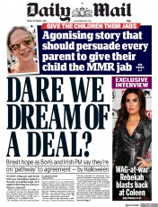 Daily Mail (UK) Newspaper Front Page for 11 October 2019