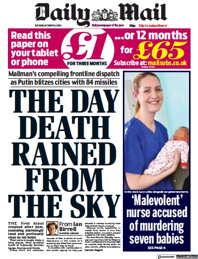 Daily Mail Newspaper Front Page (UK) for 11 October 2022