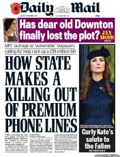 Daily Mail (UK) Newspaper Front Page for 11 November 2013