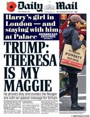 Daily Mail (UK) Newspaper Front Page for 11 November 2016