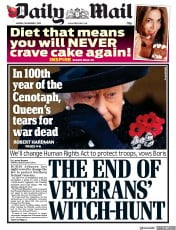 Daily Mail (UK) Newspaper Front Page for 11 November 2019