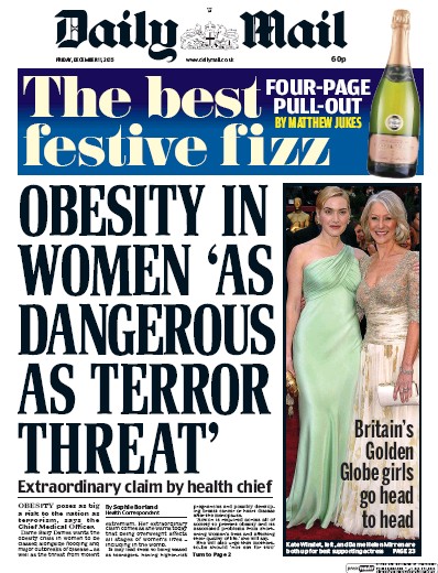 Daily Mail Newspaper Front Page (UK) for 11 December 2015