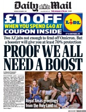 Daily Mail (UK) Newspaper Front Page for 11 December 2021