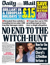 Daily Mail (UK) Newspaper Front Page for 11 January 2016