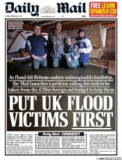 Daily Mail (UK) Newspaper Front Page for 11 February 2014