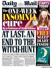 Daily Mail (UK) Newspaper Front Page for 11 February 2017