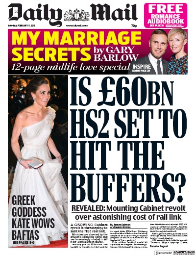 Daily Mail Newspaper Front Page (UK) for 11 February 2019