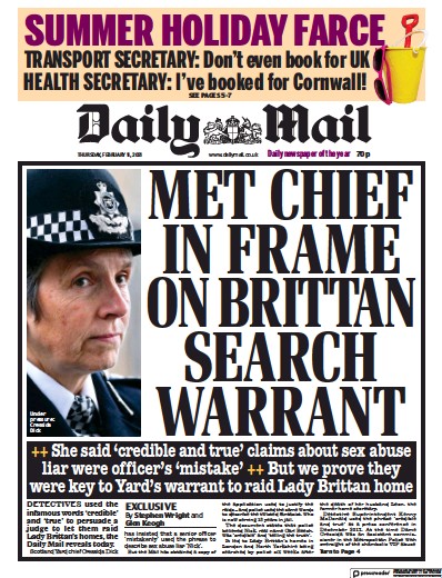 Daily Mail Newspaper Front Page (UK) for 11 February 2021