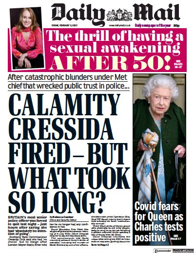 Daily Mail Newspaper Front Page (UK) for 11 February 2022