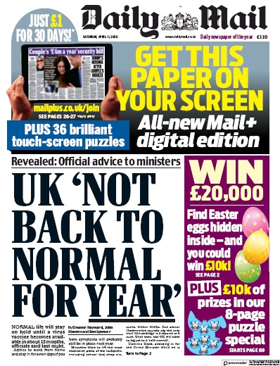 Daily Mail Newspaper Front Page (UK) for 11 April 2020
