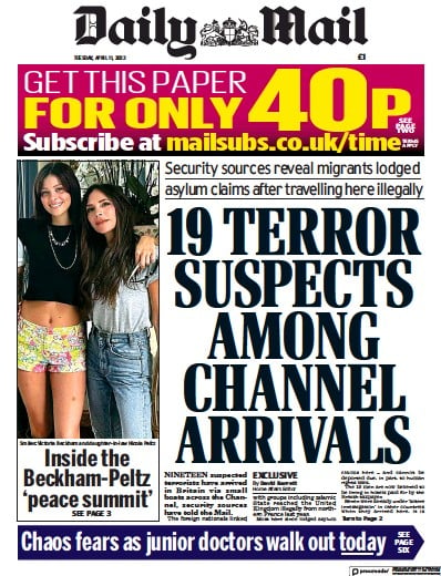 Daily Mail Newspaper Front Page (UK) for 11 April 2023