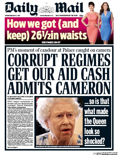 Daily Mail Newspaper Front Page (UK) for 11 May 2016