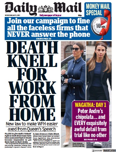 Daily Mail Newspaper Front Page (UK) for 11 May 2022