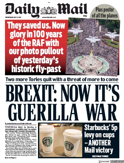 Daily Mail Newspaper Front Page (UK) for 11 July 2018