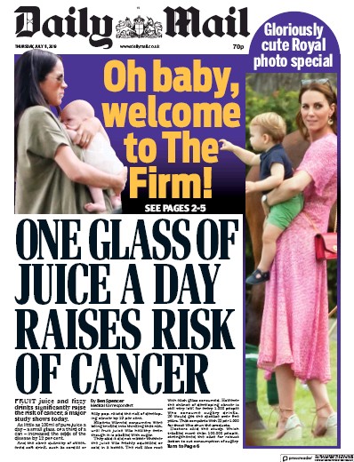 Daily Mail Newspaper Front Page (UK) for 11 July 2019