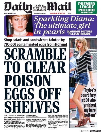 Daily Mail Newspaper Front Page (UK) for 11 August 2017