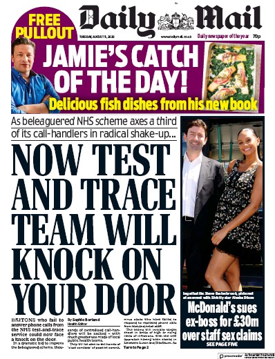 Daily Mail Newspaper Front Page (UK) for 11 August 2020