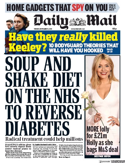 Daily Mail Newspaper Front Page (UK) for 11 September 2018