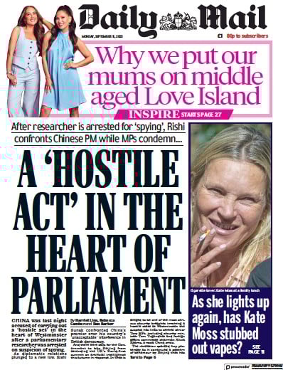 Daily Mail Newspaper Front Page (UK) for 11 September 2023