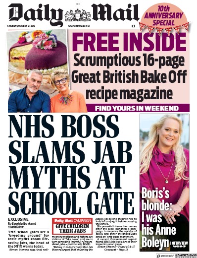 Daily Mail Newspaper Front Page (UK) for 12 October 2019
