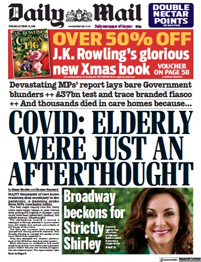 Daily Mail Newspaper Front Page (UK) for 12 October 2021