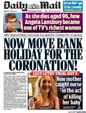 Daily Mail (UK) Newspaper Front Page for 12 October 2022