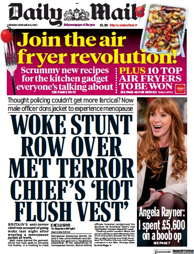 Daily Mail Newspaper Front Page (UK) for 12 November 2022
