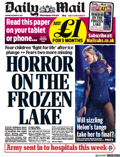 Daily Mail Newspaper Front Page (UK) for 12 December 2022
