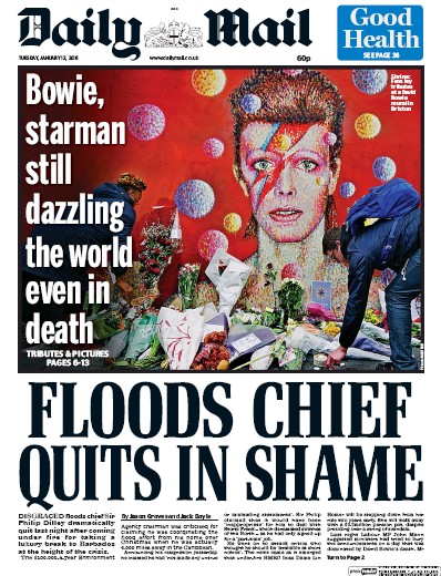 Daily Mail Newspaper Front Page (UK) for 12 January 2016