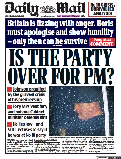 Daily Mail Newspaper Front Page (UK) for 12 January 2022