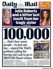 Daily Mail Newspaper Front Page (UK) for 12 February 2014