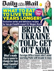 Daily Mail (UK) Newspaper Front Page for 12 February 2022