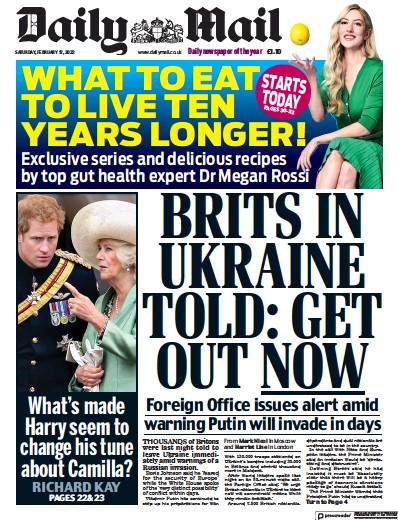 Daily Mail Newspaper Front Page (UK) for 12 February 2022