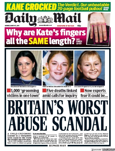 Daily Mail Newspaper Front Page (UK) for 12 March 2018