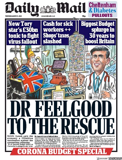 Daily Mail Newspaper Front Page (UK) for 12 March 2020