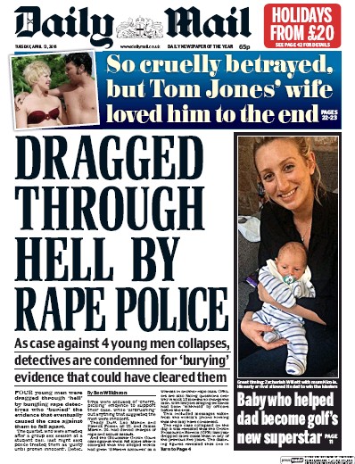 Daily Mail Newspaper Front Page (UK) for 12 April 2016