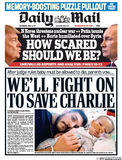 Daily Mail Newspaper Front Page (UK) for 12 April 2017