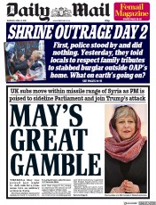 Daily Mail (UK) Newspaper Front Page for 12 April 2018