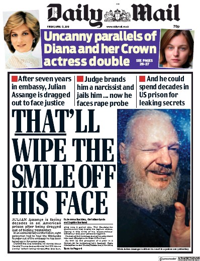 Daily Mail Newspaper Front Page (UK) for 12 April 2019