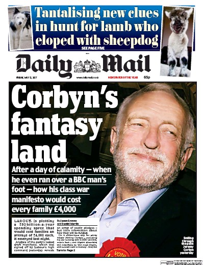 Daily Mail Newspaper Front Page (UK) for 12 May 2017