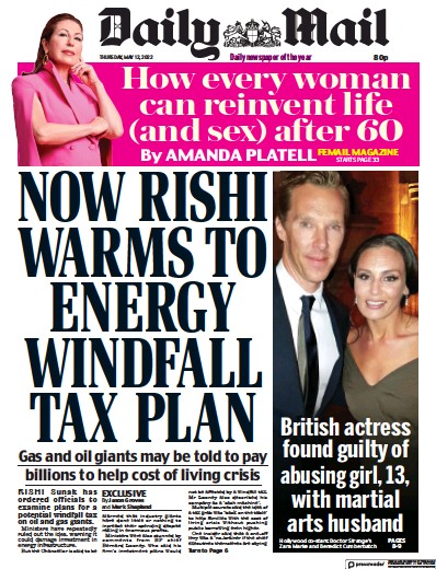 Daily Mail Newspaper Front Page (UK) for 12 May 2022